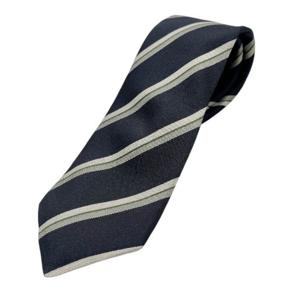 John Varvatos Tie Mens OS Navy Blue Striped U.S.A. Silk Diagonal Stripe Classic‎